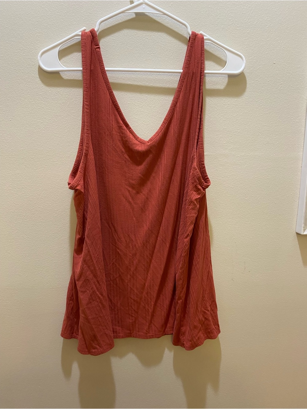 Women’s Ribbed V-Neck Tank Top - Rust - Picture 4 of 5